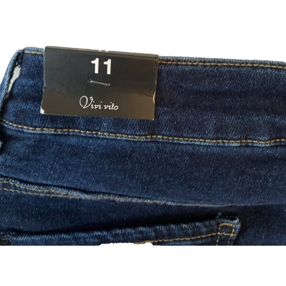 Vivi Vito Women's Stretch Denim Jeans Size 11 High Rise Straight Leg Open Knee - Picture 6 of 12